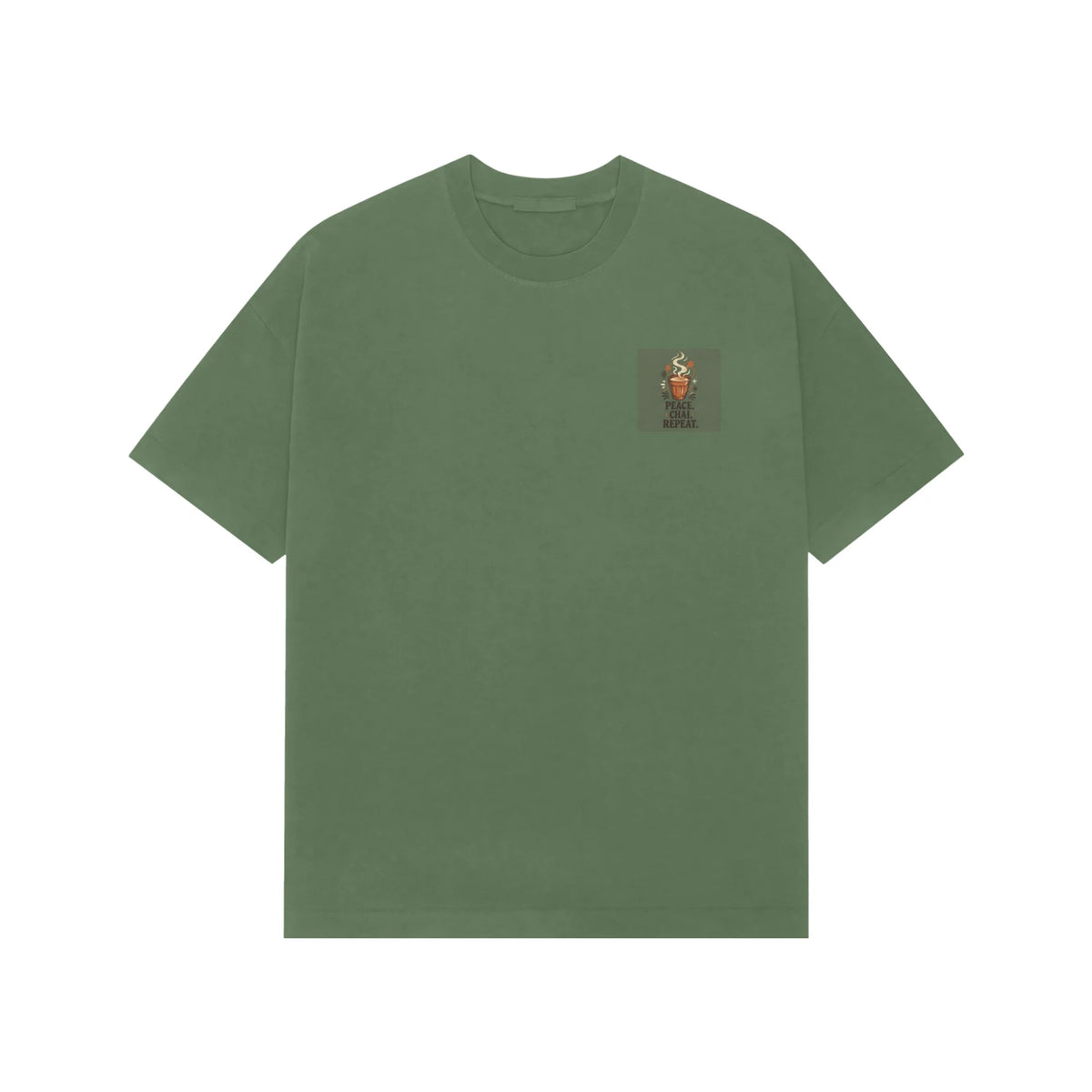 Peace. Chai. Repeat. — Forest Green Oversized Graphic T-Shirt - Forest Green