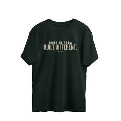 Unleavables Born in Agra. Built Different |Oversized Cotton T-Shirt. - Bottle Green
