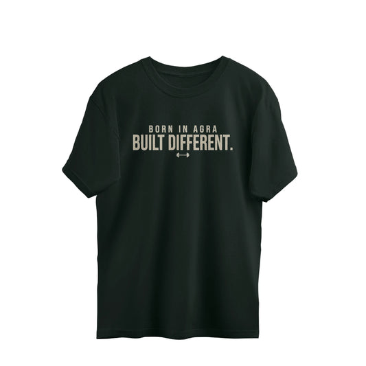 Unleavables Born in Agra. Built Different |Oversized Cotton T-Shirt. - Bottle Green