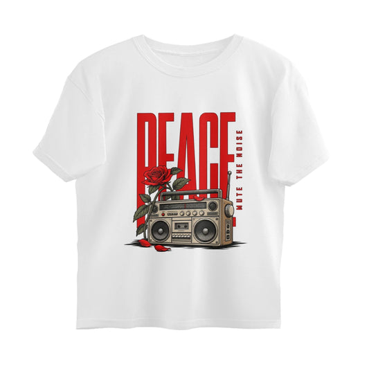 Unlivables IGNORE Oversized Graphic T-Shirt – Live in Peace - White