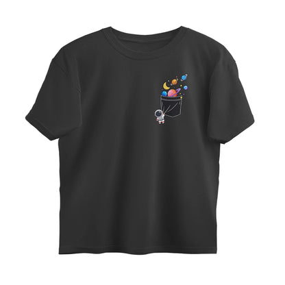 Space Theme T-Shirt , Unisex, Breathable Cotton Material - Black