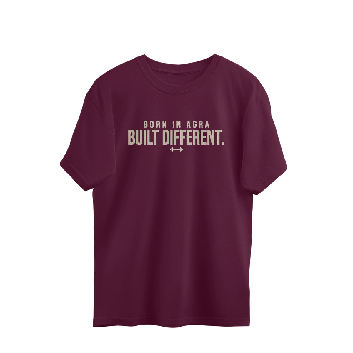 Unleavables Born in Agra. Built Different |Oversized Cotton T-Shirt. - Burgundy