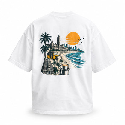 Unleavables Oversized Unisex T-Shirt – Chennai Marina Beach – White – 100% Cotton