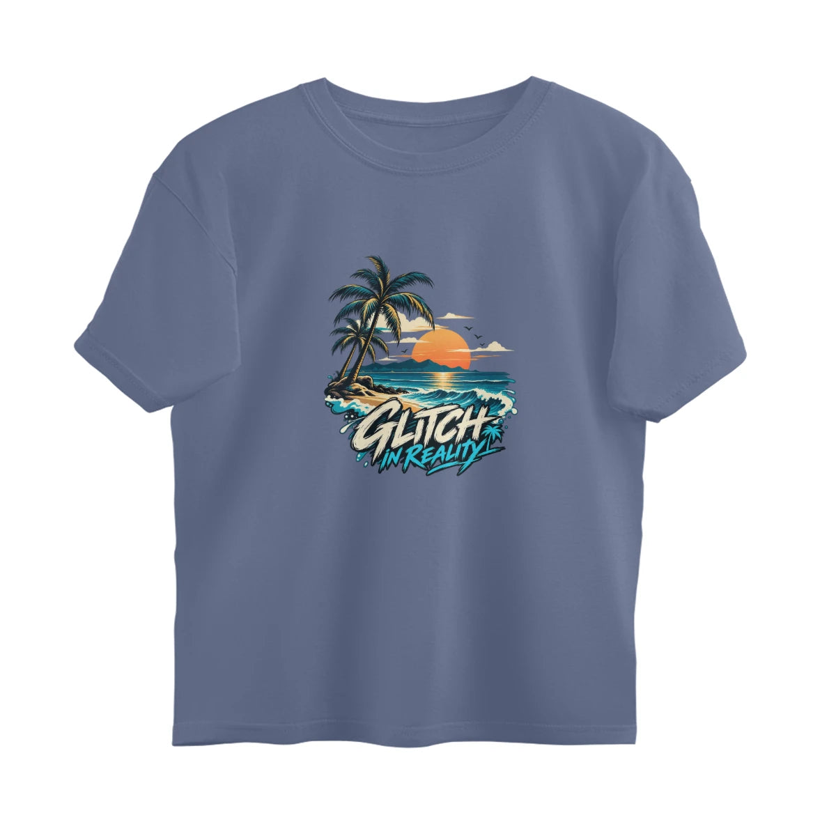 Tropical Escape - Oversized Black Graphic T-Shirt - Steel Grey