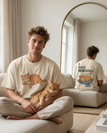 Unleavables I Hate Mornings Oversized Unisex Cat T-Shirt