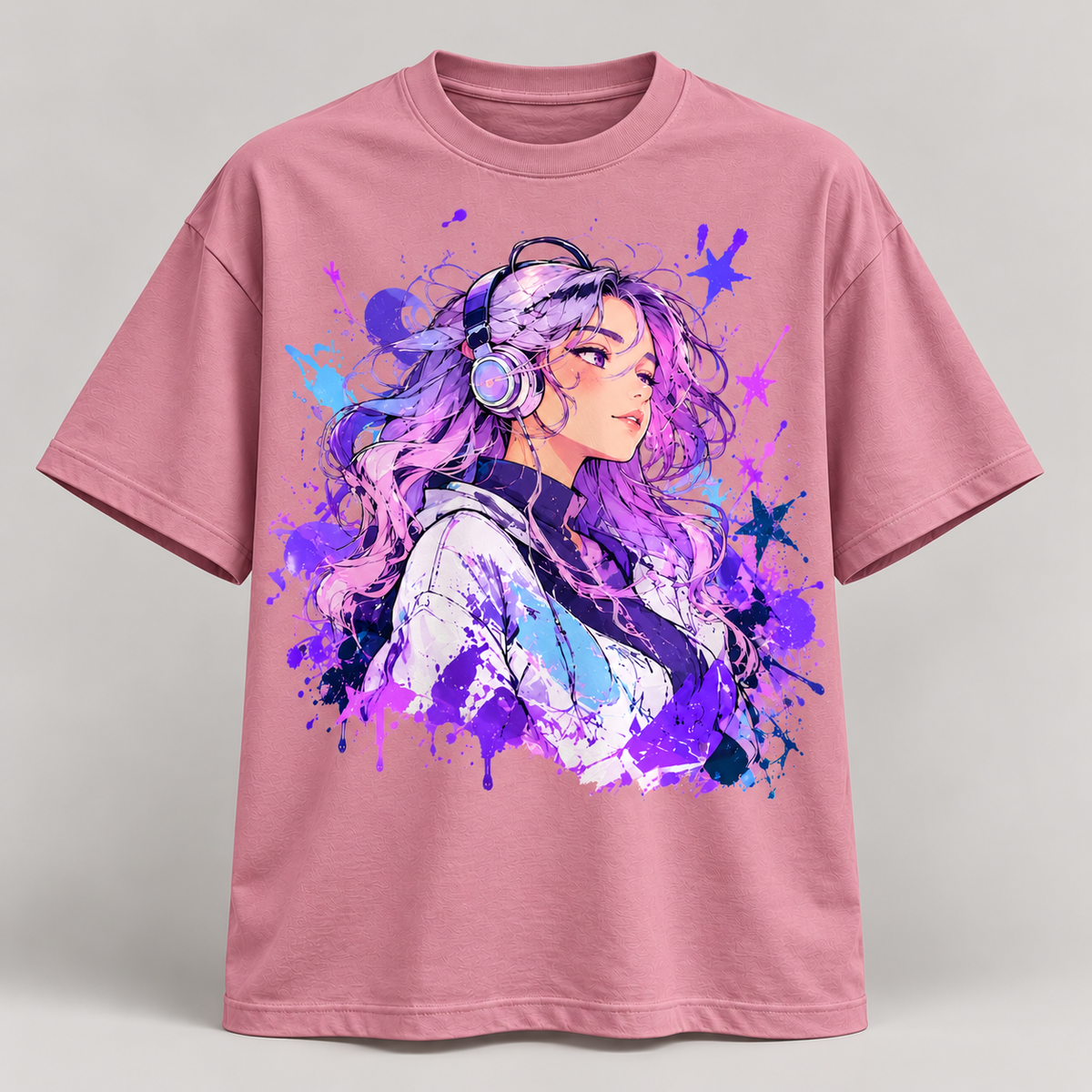 Anime-Inspired Graphic Oversized T-Shirt – Purple Aesthetic | Unleavables
