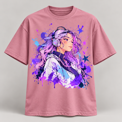 Anime-Inspired Graphic Oversized T-Shirt – Purple Aesthetic | Unleavables