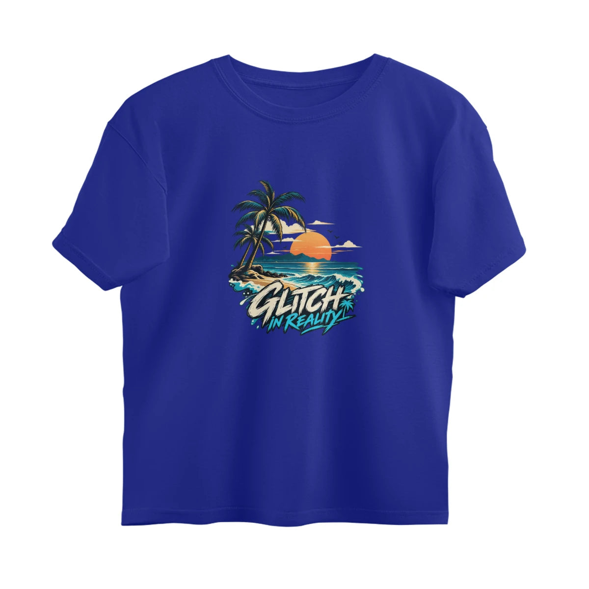 Tropical Escape - Oversized Black Graphic T-Shirt - Royal Blue