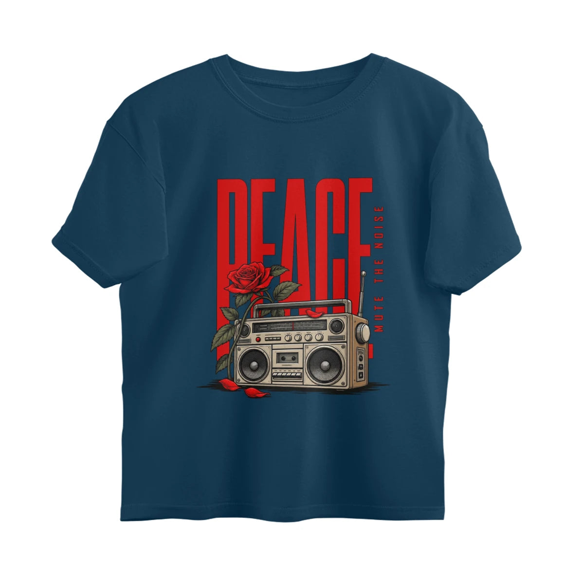 Unlivables IGNORE Oversized Graphic T-Shirt – Live in Peace - Navy Blue