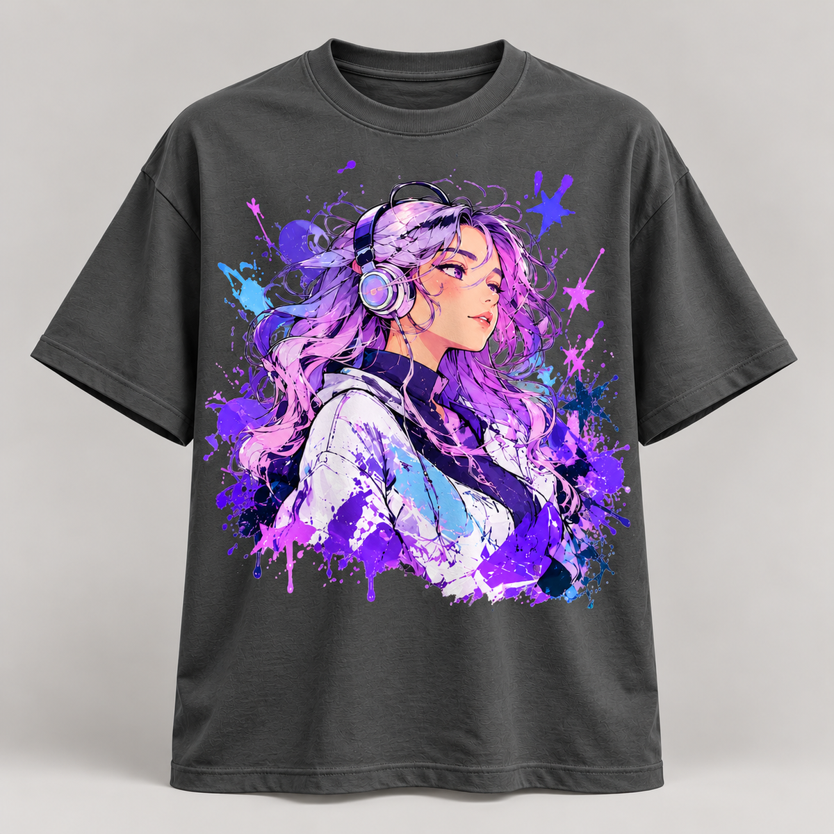Anime-Inspired Graphic Oversized T-Shirt – Purple Aesthetic | Unleavables