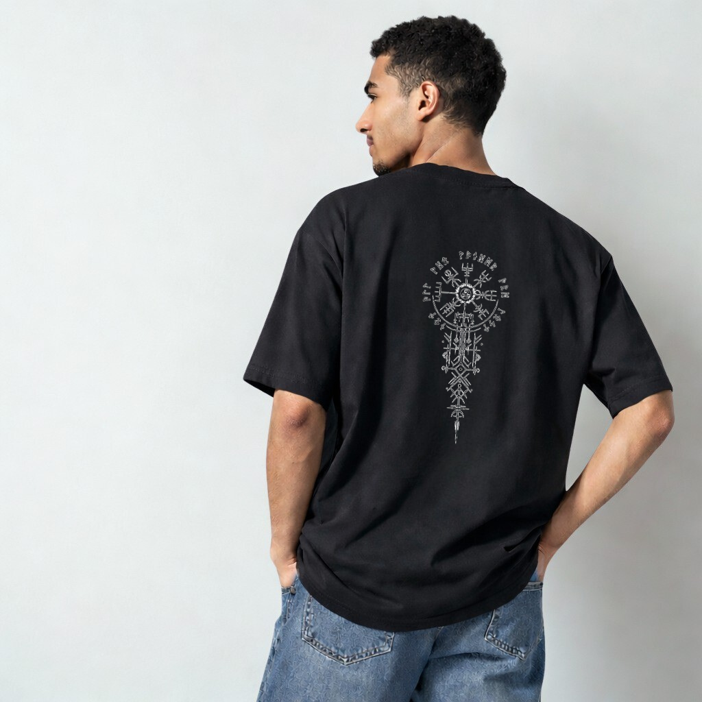Norse Compass Aesthetic Oversized T-Shirt - Unisex Viking Streetwear - 100% Cotton