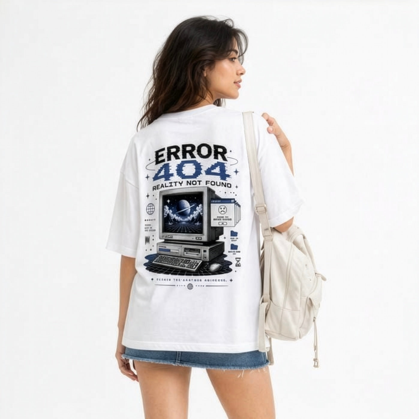 Retro Tech Graphic T-Shirt | Y2K Oversized Streetwear Tee | Premium Front & Back Print Cotton T-Shirt