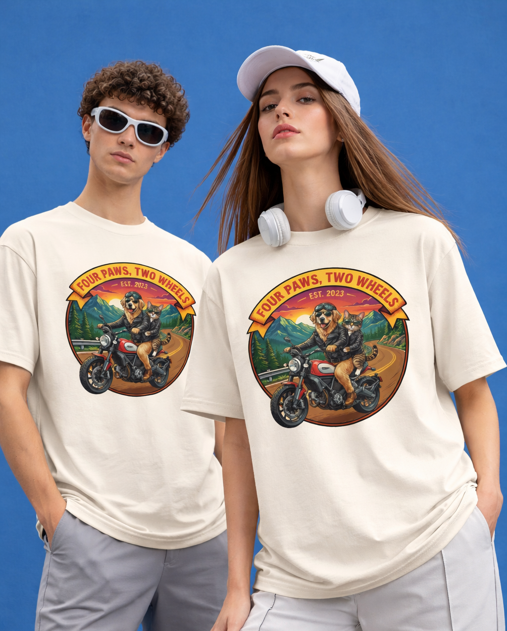 Oversized Four Paws Two Wheels | Travel Pet Lovers T-Shirt |  | Unisex