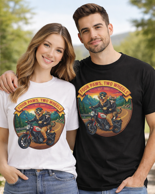 Oversized Four Paws Two Wheels | Travel Pet Lovers T-Shirt |  | Unisex