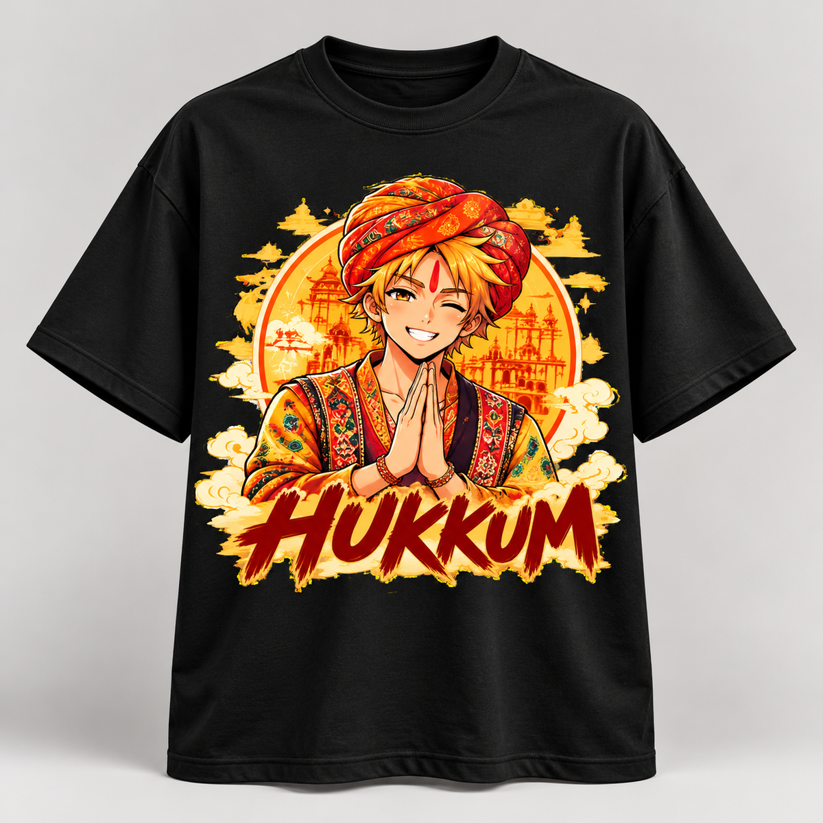 Hukkum Anime-Inspired Graphic Oversized T-Shirt – Desi Festive Edition