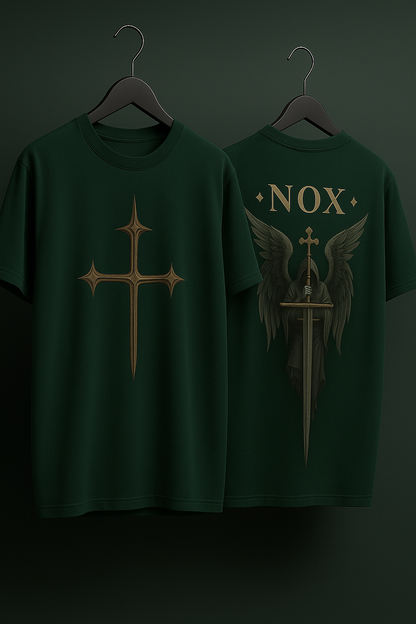 NOX Oversized Angel Wings & Cross Gothic Graphic T-Shirt: Unisex | Unleavables | 100% Cotton | Round Neck