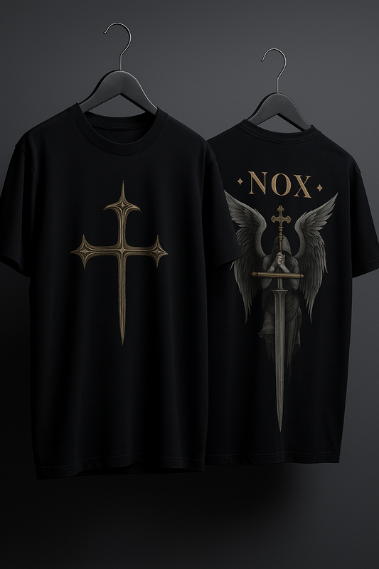 NOX Oversized Angel Wings & Cross Gothic Graphic T-Shirt: Unisex | Unleavables | 100% Cotton | Round Neck