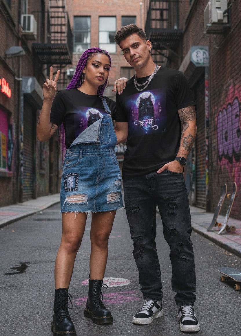 Unleavables | Cosmic Cat Karma T-shirt | Regular Unisex | 100% Cotton