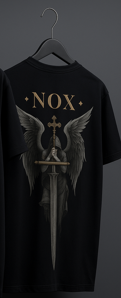 NOX Oversized Angel Wings & Cross Gothic Graphic T-Shirt: Unisex | Unleavables | 100% Cotton | Round Neck