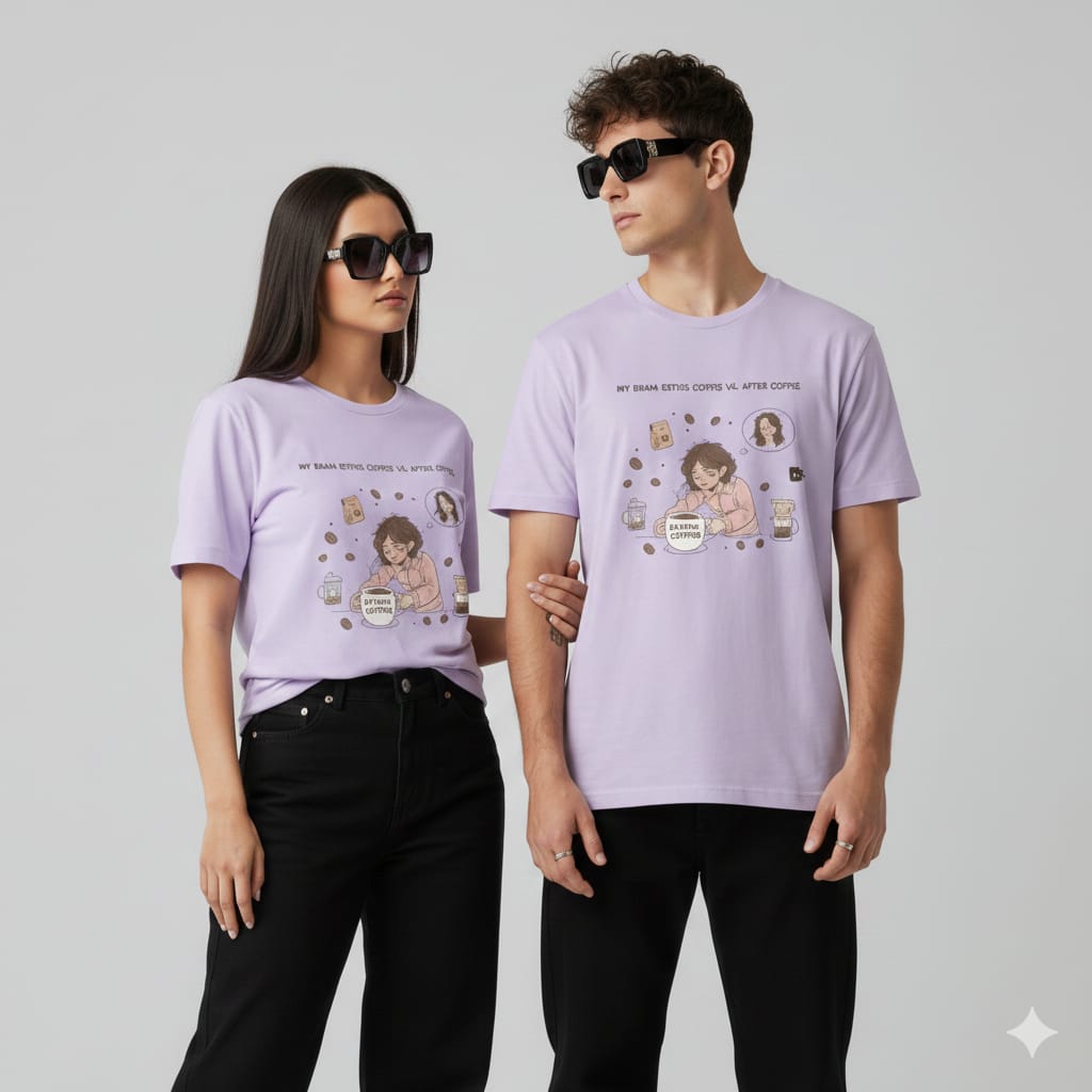 My Brain Before vs. After Coffee – Unisex Half Sleeve T-Shirt (Coffee Lover Edition)