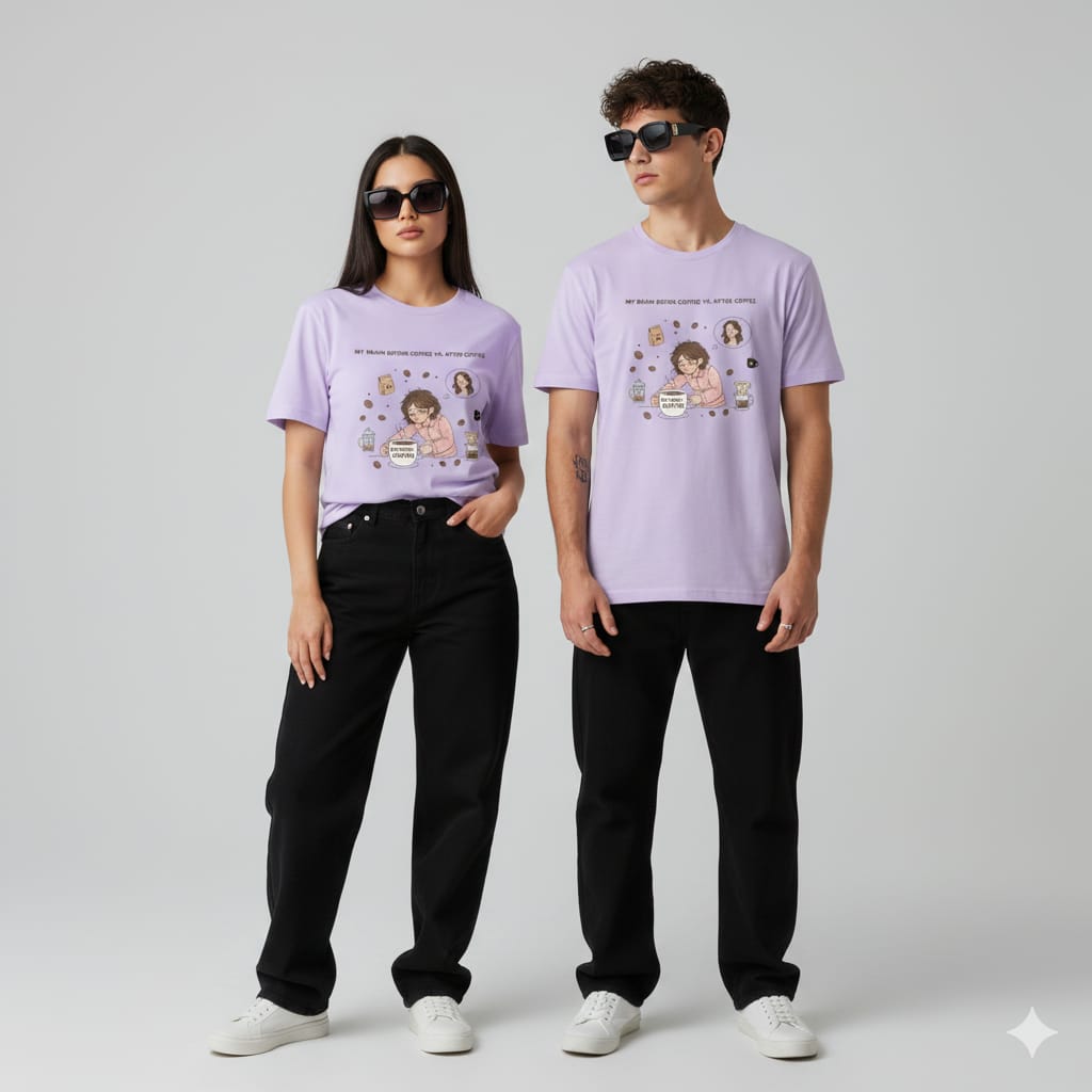 My Brain Before vs. After Coffee – Unisex Half Sleeve T-Shirt (Coffee Lover Edition)