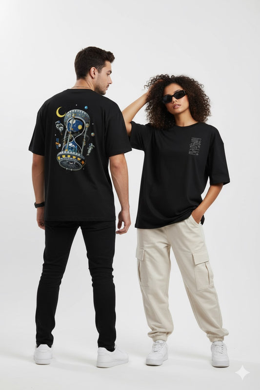 Unleavables Unisex Oversized Graphic T-Shirt “I Need More Space” Front Print & Astronaut Cosmic Hourglass Back Design | 100% Cotton Streetwear Tee