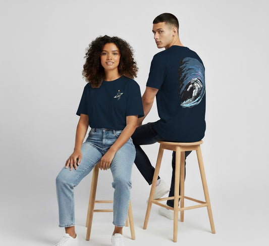 Unleavables Unisex Astronaut Surfing T-Shirt | Oversized Cotton Streetwear Graphic Tee for Men & Women | 100% Cotton