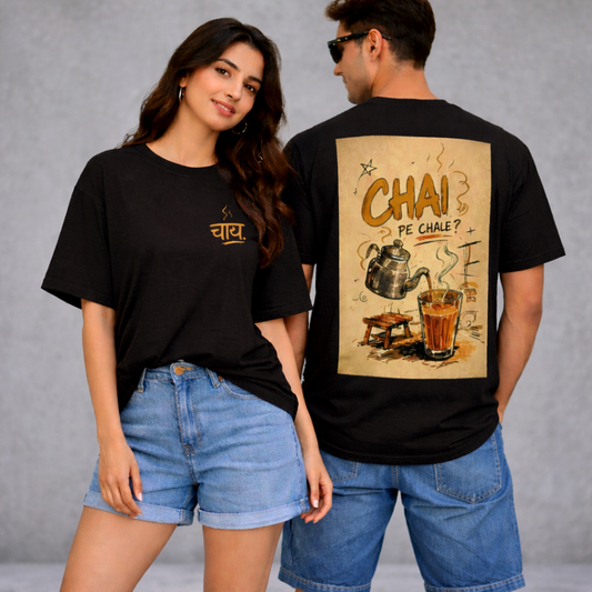 Chai Pe Chale? Oversized Graphic T-Shirt for Chai Lovers | Unisex Streetwear