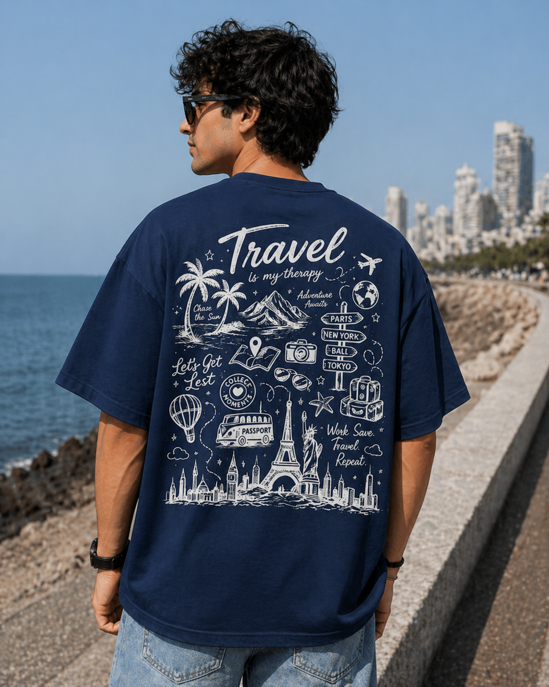 Unisex Travel Therapy Graphic Oversized T-Shirt