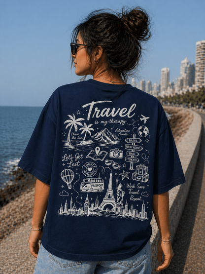 Unisex Travel Therapy Graphic Oversized T-Shirt