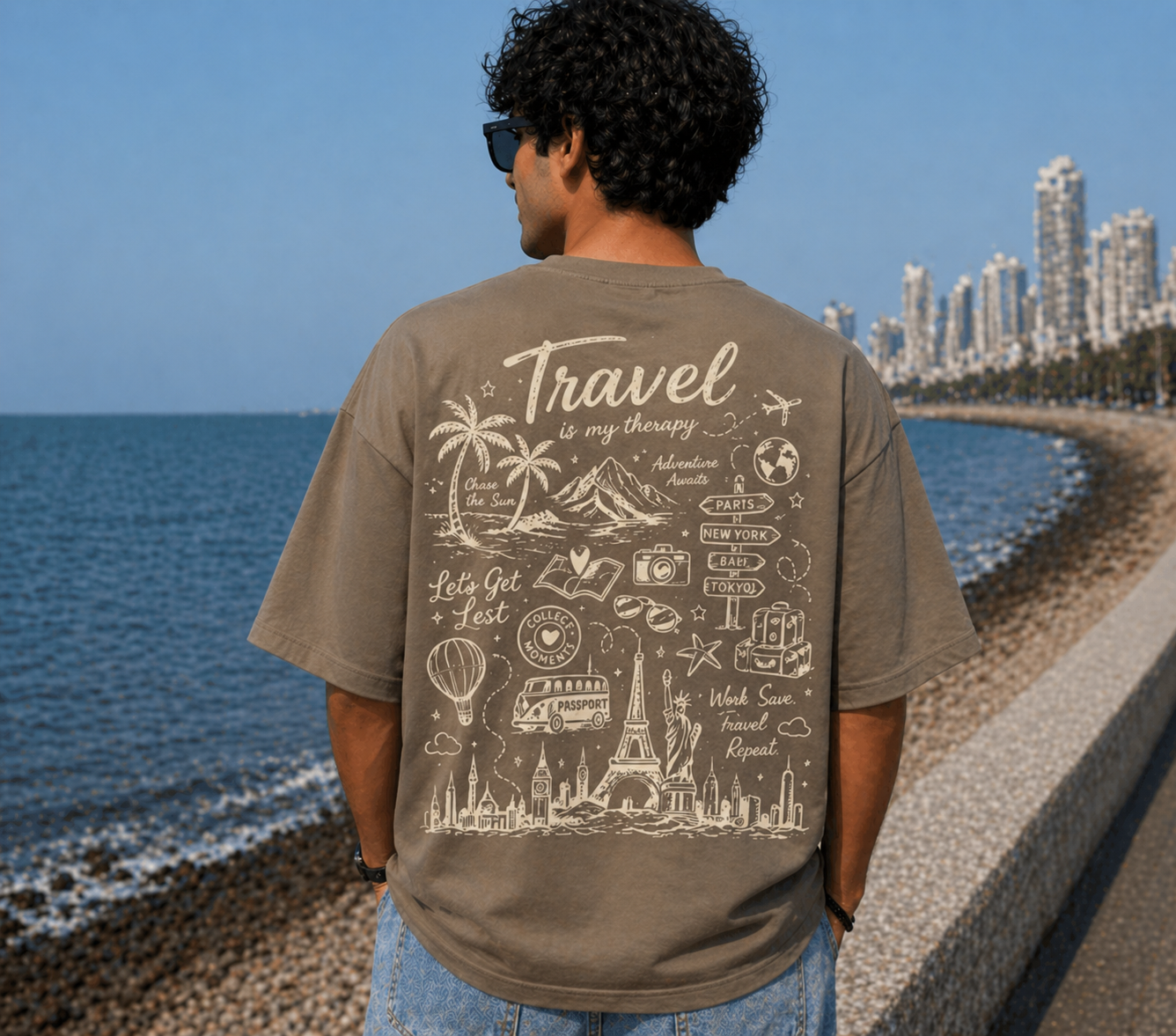 Unisex Travel Therapy Graphic Oversized T-Shirt