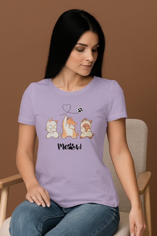 Unleavables Groovy Cats T-Shirt for Women | Regular Fit Half Sleeves 100% Cotton Tee | Fun Disco Cat Party Wear