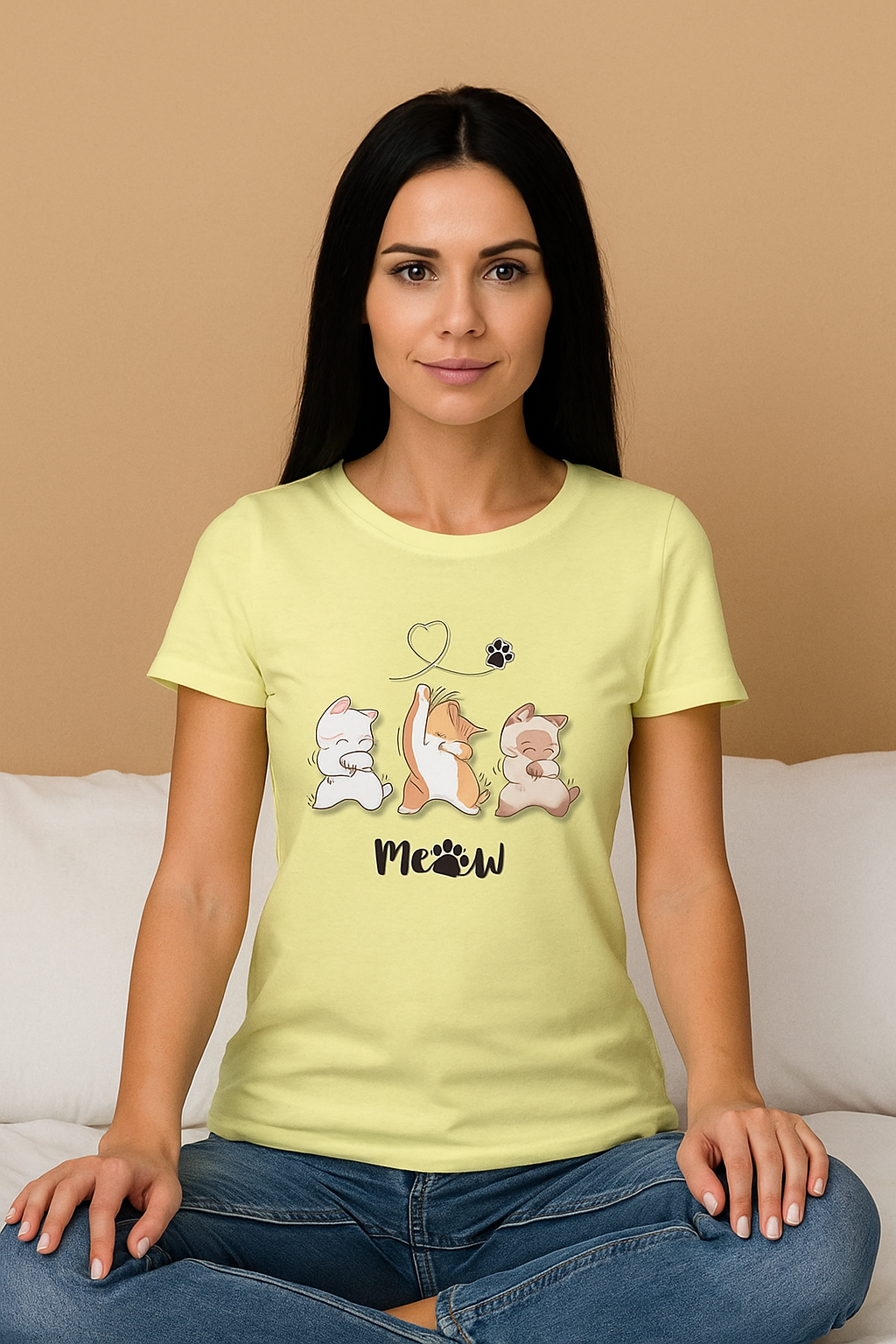 Unleavables Groovy Cats T-Shirt for Women | Regular Fit Half Sleeves 100% Cotton Tee | Fun Disco Cat Party Wear