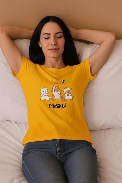 Unleavables Groovy Cats T-Shirt for Women | Regular Fit Half Sleeves 100% Cotton Tee | Fun Disco Cat Party Wear