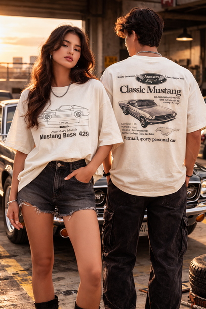 Racing T-Shirt – Mustang Blueprint Oversized Unisex Tee