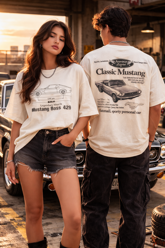 Racing T-Shirt – Mustang Blueprint Oversized Unisex Tee