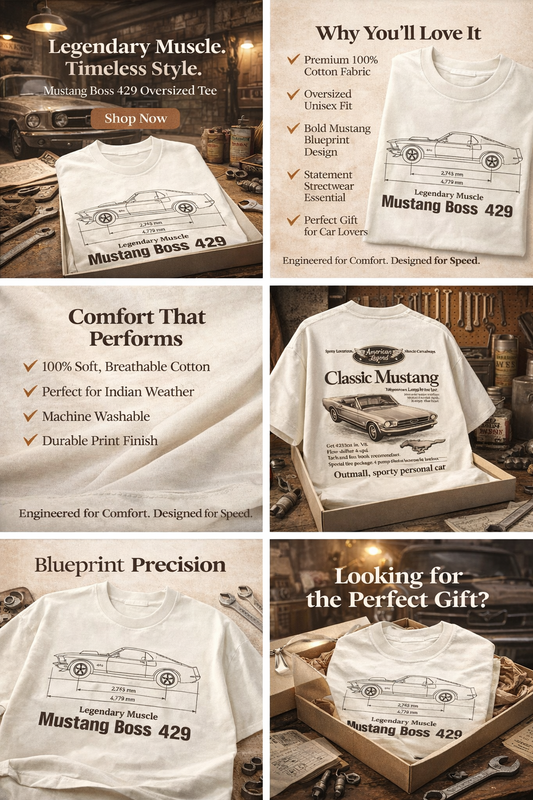 Racing T-Shirt – Mustang Blueprint Oversized Unisex Tee