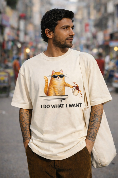 Unleavables “I Do What I Want” Cat T-Shirt | Unisex Oversized Tee | 100% Cotton Streetwear
