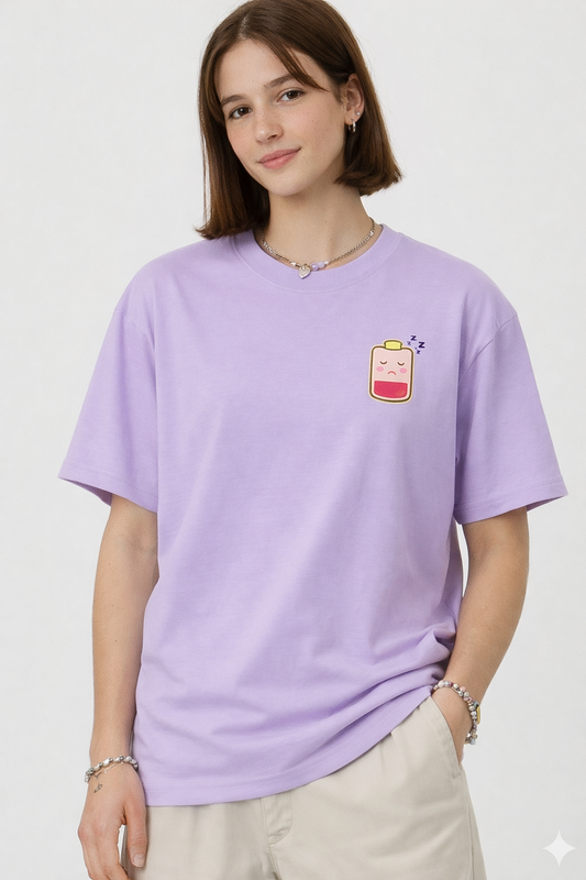 Low Battery Club Oversized Unisex T-Shirt | Aesthetic Anime Graphic Back Print | Pure Cotton Streetwear Tee