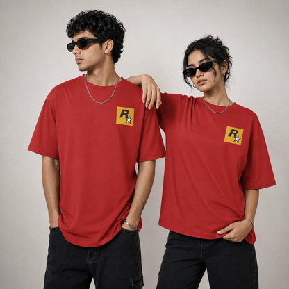 Unleavables Oversized Graphic T-Shirt with GTA Wasted Pixel Print | Front and Back Side Print | Round Neck Relaxed Fit | Unisex T-Shirts