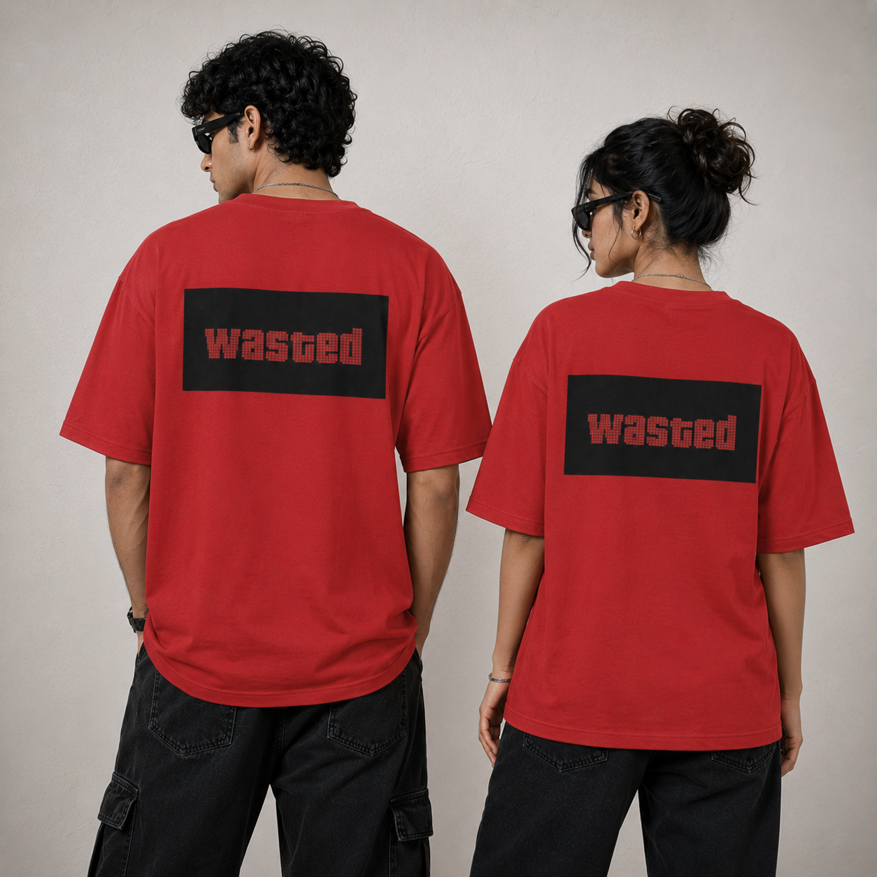 Unleavables Oversized Graphic T-Shirt with GTA Wasted Pixel Print | Front and Back Side Print | Round Neck Relaxed Fit | Unisex T-Shirts