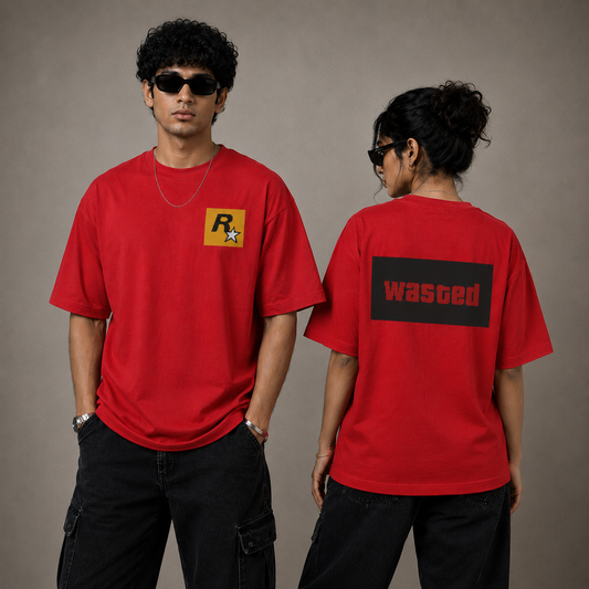 Unleavables Oversized Graphic T-Shirt with GTA Wasted Pixel Print | Front and Back Side Print | Round Neck Relaxed Fit | Unisex