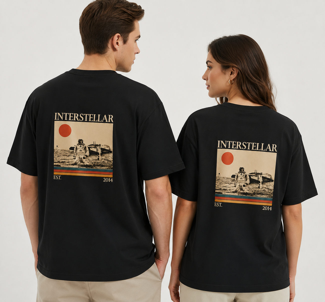 Intersteller Graphic Tee for Male & Female| Black & Bottle Green Oversized T-Shirt