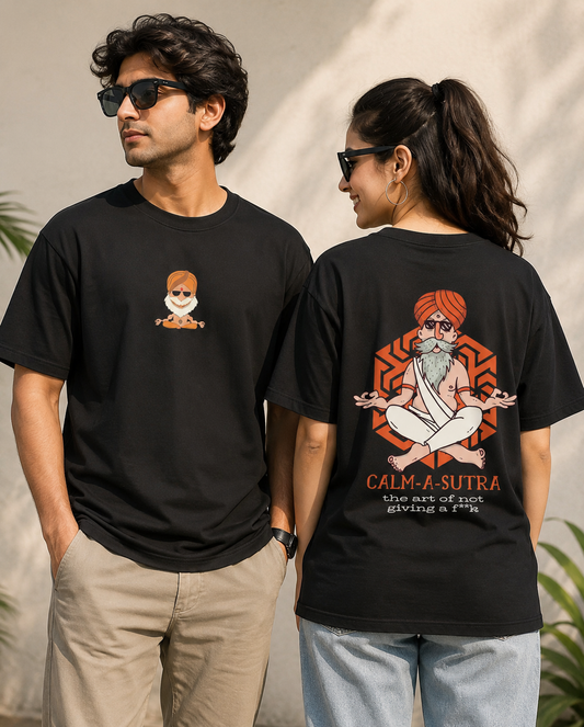 CALM-A-SUTRA Oversized Graphic Printed T-Shirt for Men & Women | Premium Cotton Drop Shoulder Round Neck