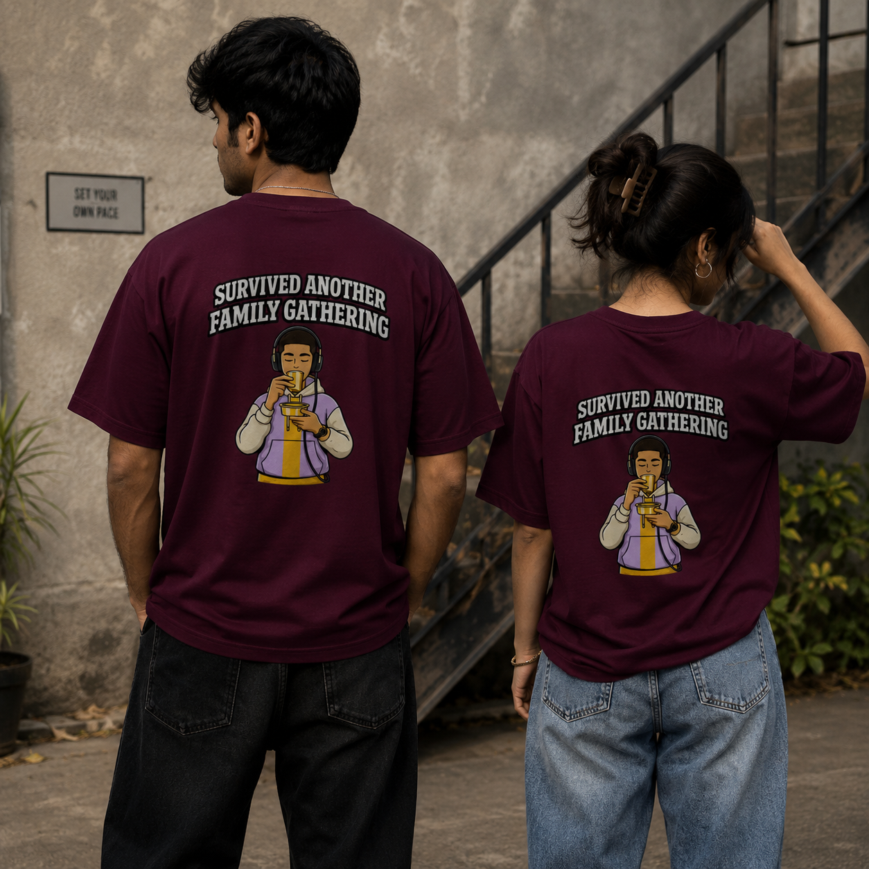Oversized Graphic T-Shirt | Survived Family Gathering Print | Unisex Streetwear Tee