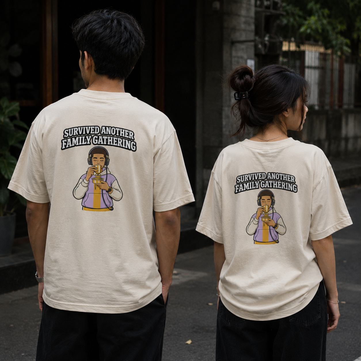 Oversized Graphic T-Shirt | Survived Family Gathering Print | Unisex Streetwear Tee