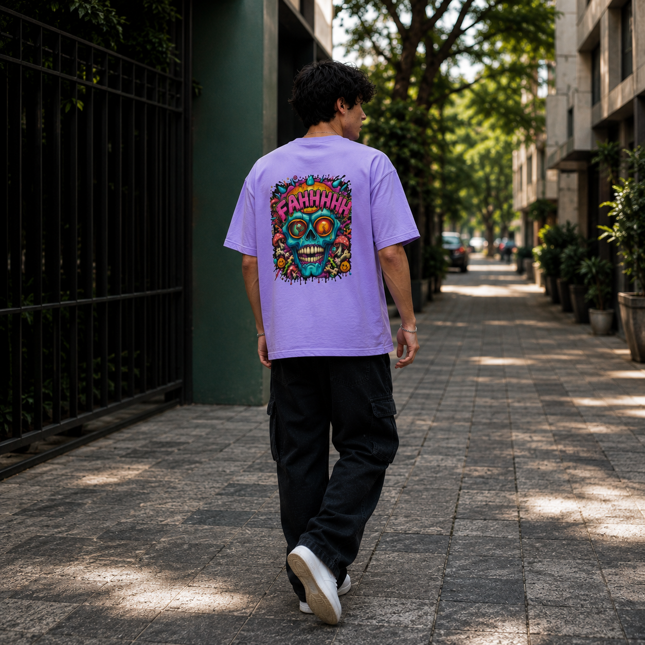 FAHHHH Funky Skull Oversized Graphic T-Shirt