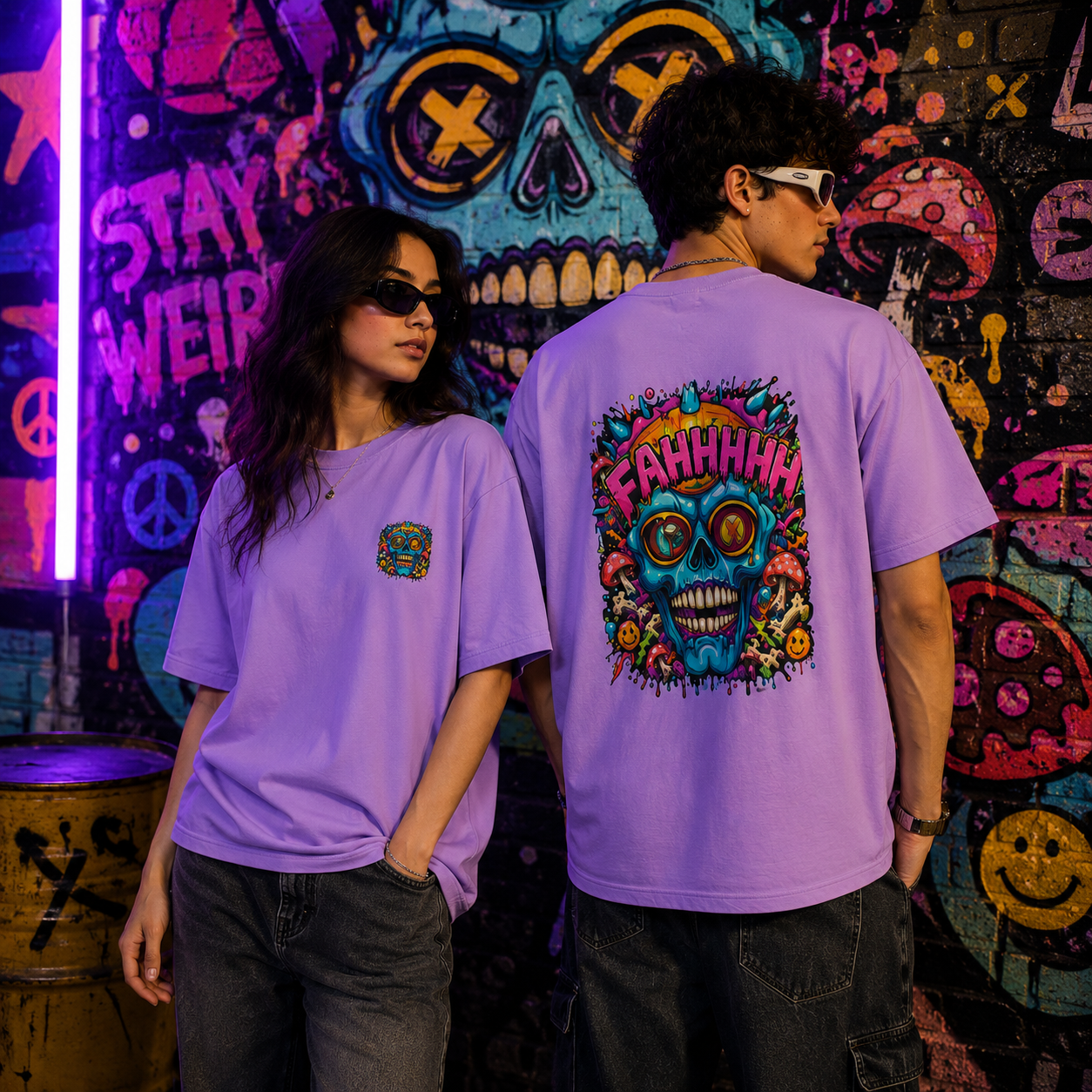 FAHHHH Funky Skull Oversized Graphic T-Shirt
