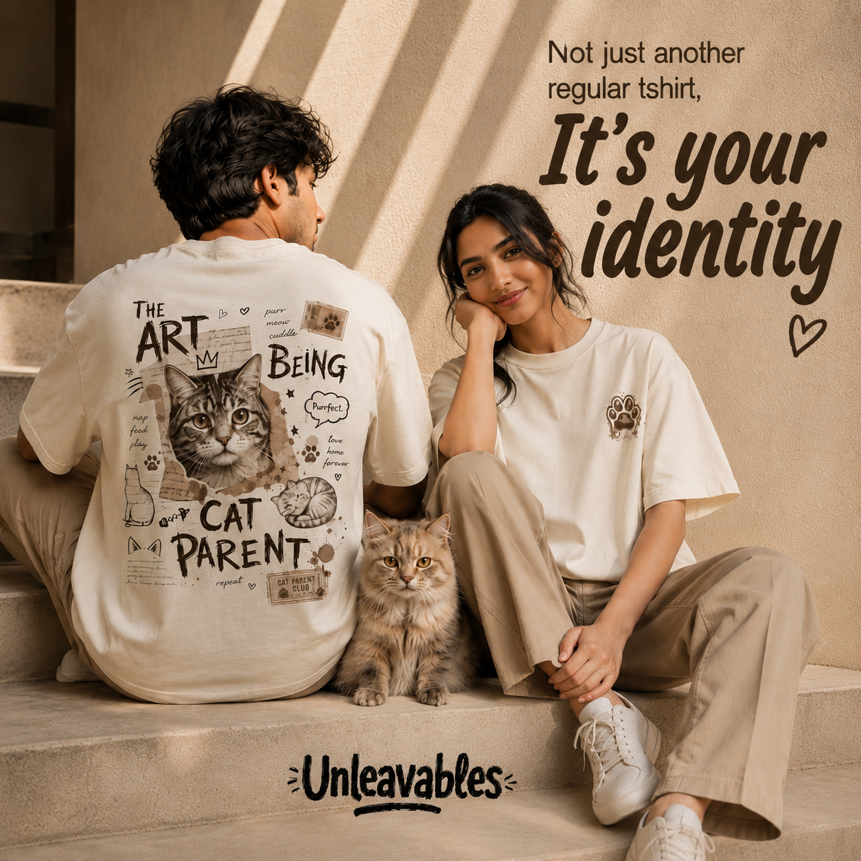 Unleaveables Unisex Regular Fit T-Shirt - Cat Lover Oversized Streetwear T-Shirt - 100% Cotton