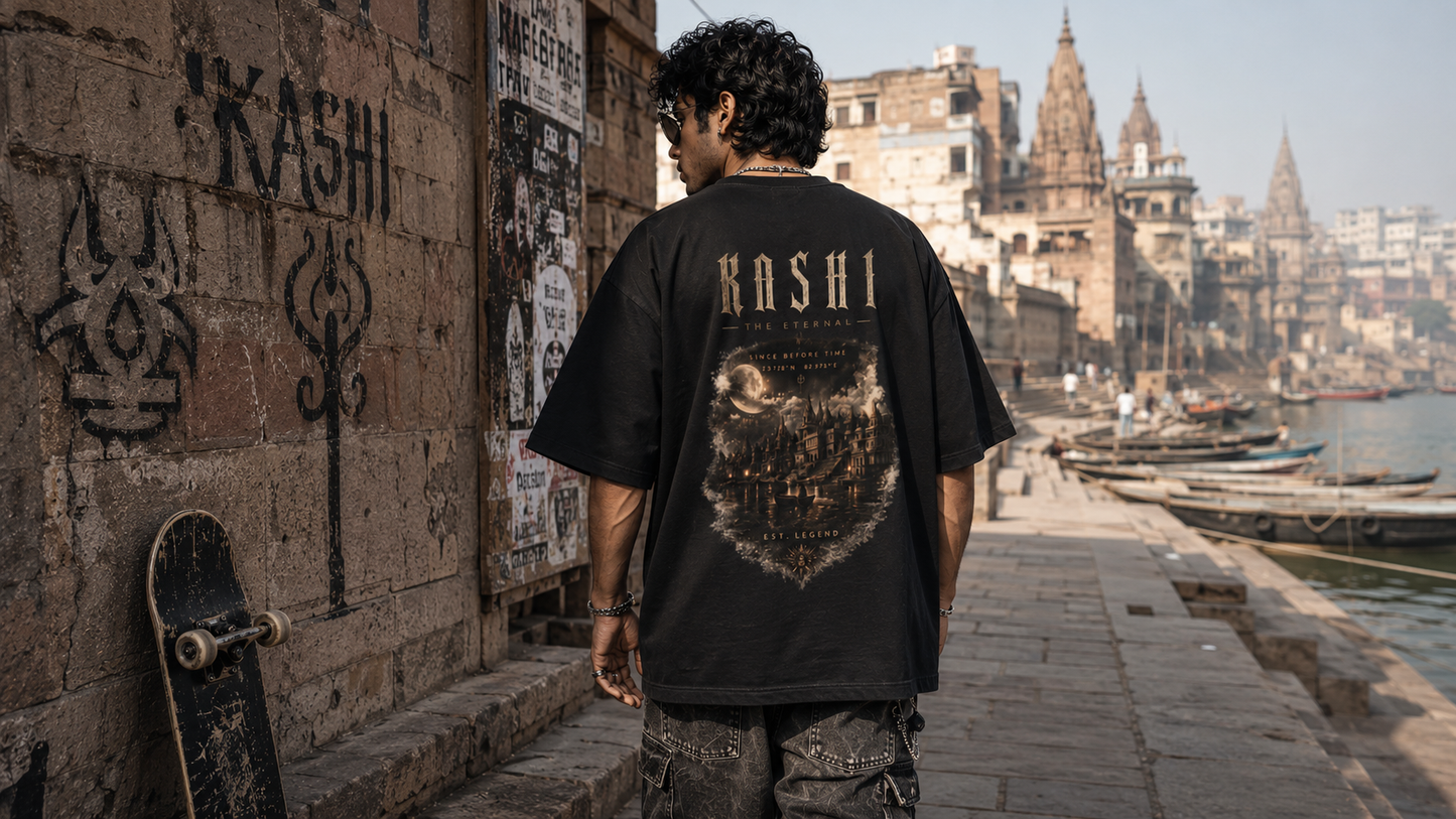 Kashi The Eternal City Men's Oversized T-Shirt | Varanasi Banaras Premium Cotton Streetwear